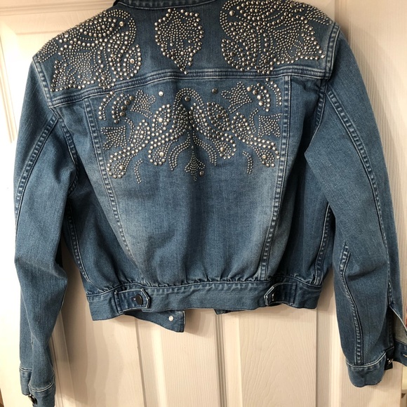 Alice+Olivia Chloe studded cropped denim jacket M - Picture 4 of 5